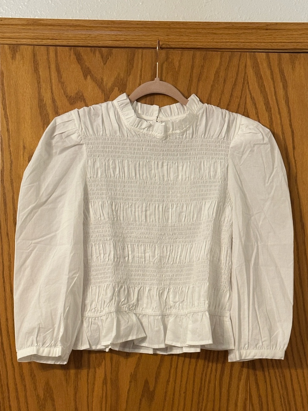 Heyson Women's White Smocked Ruffled Long-Sleeve Cotton Top - NWT - Size L